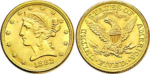 Philadelphia.5 Dollars (Half Eagle) 1882 ... 