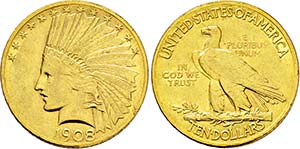 Philadelphia.10 Dollars (Eagle) 1908 (900 ... 