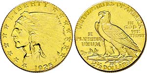 Denver.2 1/2 Dollars(1/4 Eagle) 1925 D (900 ... 