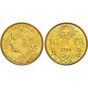 SCHWEIZ   - Bern.10 Franken 1916 B (900 ... 