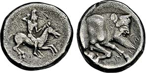 Didrachme. Ca. 490-475. Reiter mit Pilos r., ... 