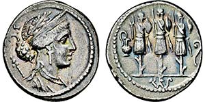 Denar. 56 v. Chr. Drapierte und belorbeerte ... 