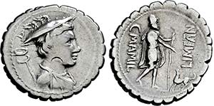 Denar. 82 v. Chr. Mercurbüste mit Petasus ... 