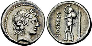 Denar. 82 v. Chr. Belorbeerter Apollokopf r. ... 