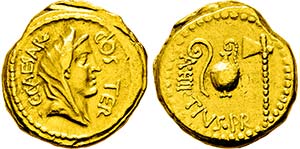 Mit A. Hirtius.Aureus. 46 v. Chr. C CAESAR ... 