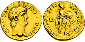 NERO. 54-68, Rom oder Lugdunum.Aureus. NERO ... 