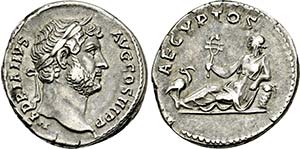 HADRIANUS. 117-138, Denar. Belorbeerter Kopf ... 