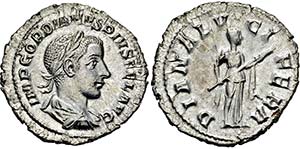 GORDIANUS III. 238-244, Denar. Belorbeerte, ... 