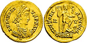 HONORIUS 393-423, Ravenna.Solidus. Drapierte ... 