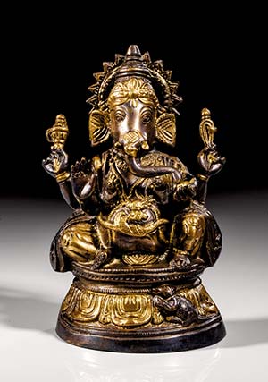 Sitzende Statue des Ganeesha. Teilvergoldete ... 