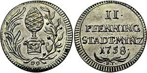 Serie o.J. von 2 Pfennig-Kupfermünzen ... 