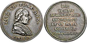 Medaille 1782 zum Besuch von Papst {\i Pius ... 