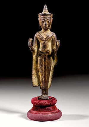 Buddhastatuette. Bronze mit Resten von ... 