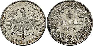 1/2 Gulden 1843 (ohne Mmz.). Adler. Rs: Wert ... 