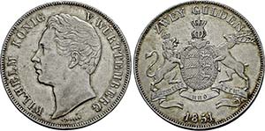Wilhelm I. 1816-1864, Stuttgart.2 Gulden ... 
