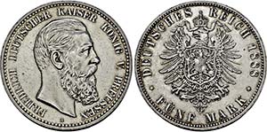 Friedrich III. 1888-1888, Berlin.5 Mark 1888 ... 