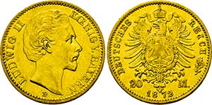 Ludwig II. 1864-1886, München.20 Mark 1872 ... 