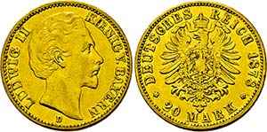 Ludwig II. 1864-1886, München.20 Mark 1878 ... 