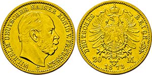 Wilhelm I. 1861-1888, Frankfurt.20 Mark 1873 ... 