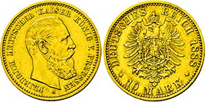 Friedrich III. 1888-1888, Berlin.10 Mark ... 