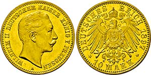 Wilhelm II. 1888-1918, Berlin.10 Mark 1897 ... 