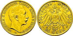 Wilhelm II. 1888-1918, Berlin.20 Mark 1910 ... 