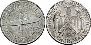 Berlin.5 Reichsmark 1930 A (Weltflug des ... 