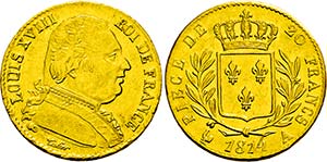 Louis XVIII. 1814-1824, Paris.20 Francs 1814 ... 