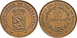 Adolphe. 1890-1905, Bruxelles.10 Centimes ... 
