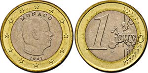 Albert II., 1 Euro 2007 . Variante mit und o ... 