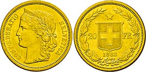 Bern.20 Franken 1883 B (900 fein). Helvetia. ... 