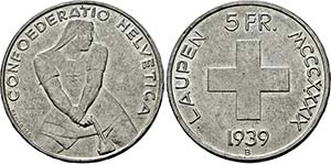 Bern.5 Franken 1939 B (Stempel von Remo ... 