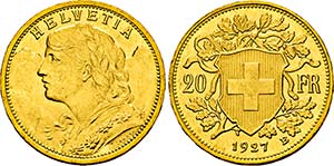 SCHWEIZ   - Bern.20 Franken 1927 B (900 ... 