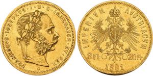 Franz Joseph I. 1848-1916, Wien.8 Gulden (20 ... 