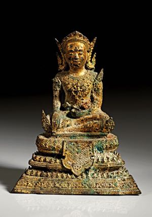 Sitzende Buddhastatue. Vergoldete Bronze. ... 