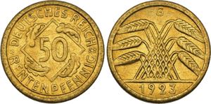 50 Rentenpfennig 1923 A, D (3), F (2), G (3) ... 