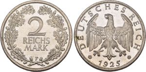 2 Reichsmark 1925 A, D, E, F, G, J, 1926 F, ... 