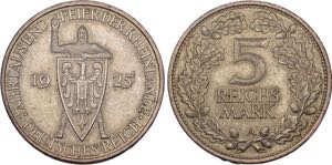 Berlin.5 Reichsmark 1925 A (Jahrtausendfeier ... 
