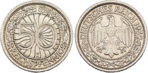50 Reichspfennig 1932 E (vz-fast St), 1933 J ... 