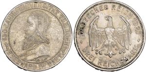Stuttgart.3 Reichsmark 1927 F (450 Jahre ... 