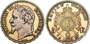Napoléon III. 1852-1870, Paris.5 Francs ... 