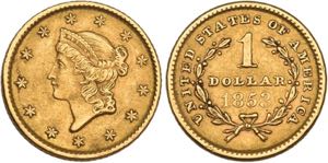 Philadelphia.1 Dollar 1853 no mm (900 fein; ... 