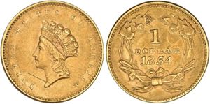 Philadelphia.1 Dollar 1854 no mm (900 fein; ... 