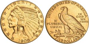 Philadelphia.5 Dollars (Half Eagle) 1908 no ... 