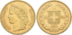 SCHWEIZ   Bern.20 Franken 1890 B (900 fein). ... 