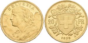 SCHWEIZ   Bern.20 Franken 1898 B (900 fein) ... 