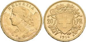 SCHWEIZ   Bern.20 Franken 1914 B (900 fein) ... 