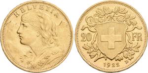 SCHWEIZ   Bern.20 Franken 1922 B (900 fein) ... 