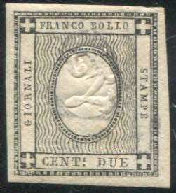 1861 - Sardegna - Giornali 2 centesimi nero ... 