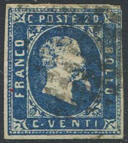 Sardegna 20 centesimi azzurro.Certificato ... 